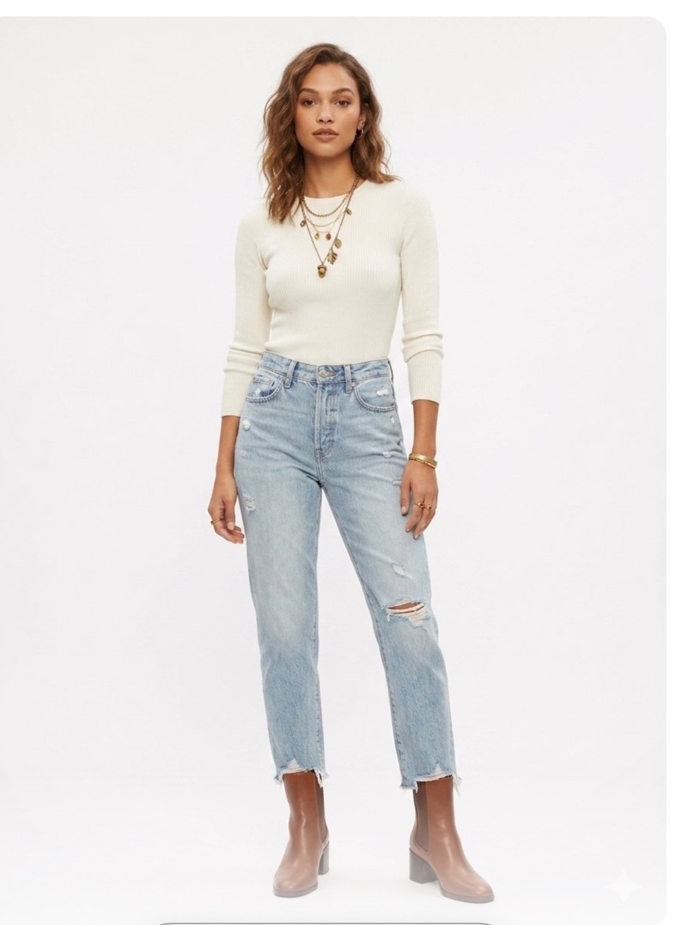 pistola Light Blue High-rise button Up Distressed and Branded Button Jean